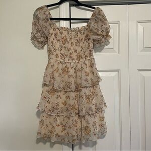 Thirty/Thirty Cream Floral Smocked Tiered Mid Length Dress Size Medium, NWT